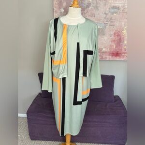 Jacket &‎ Matching Dress Geometrical Print Mid Length Green, black, Orange XXL